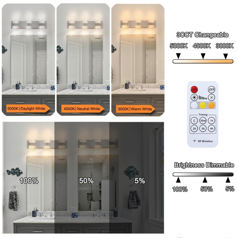Modern Brushed Nickel 6-Lights Bathroom Vanity Light, Eleglant Nickel LED