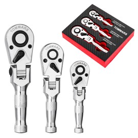 TOMMARS Flex-Head Stubby Ratchet Set, 1/4", 3/8", 1/2" Drive Flexible Mini Small Ratchet Handle Wrench 72-Tooth Quick-Release Reversible Gift for Men Mechanic Hand Tools