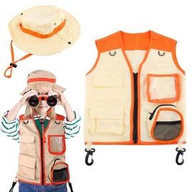 2Pcs Adventure Explorer Kids Costume Set with Cargo Vest and Hat, Role Play Cosplay Outfit for Outdoor, Exploration