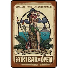 Schatzmix Tin Sign Cocktail The Tiki Bar is Open Metal Sign 20 x 30 cm Wall Decoration Tin Sign