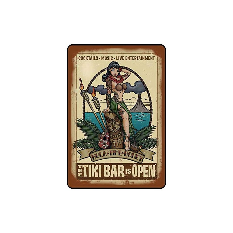 Schatzmix Tin Sign Cocktail The Tiki Bar is Open Metal