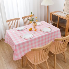 Pink and White Checkered Tablecloth 60" X 84" Rectangle Pink Gingham Table Cloth - Oblong Polyester Pink Plaid Table Cover Reusable Water Resistant for Spring Valentine Holiday Picnic Party Dinner