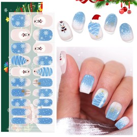 Christmas Semi Cured Gel Nail Strips, Christmas Snowflake Tree Gel Nail Wraps Stickers Snowman Winter Holiday Nail Polish Strips with Nail File, Nail Stick for DIY Nail Art Decals-20PCS