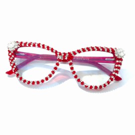 Melrose Red Rhinestone reading glasses bling Women Sun Glasses Diamond Crystal Designer Shiny Party Eyewear UV400 Y07 (RED, 2, x)