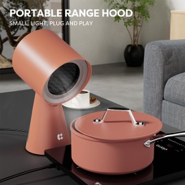 CIARRA Portable Range Hood, Desktop Range Hood with 2 Speed Exhaust Fan, Detachable Aluminum Filter, Large Oil Collection Cup, Portable Kitchen Exhaust Fan for Cooking Indoor BBQ, Hot Pot, Orange