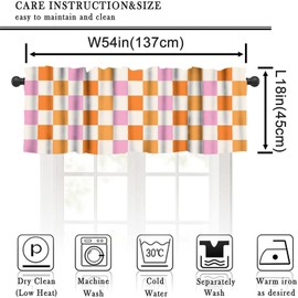 FengMingRui Retro Boho Valances Curtains Hippie Vintage 70s Geometric Square Grid Yellow Orange Pink 1960s Country Farmhouse Windows Curtain Valance for Kitchen Bedroom Decor One Panel 54x18inch