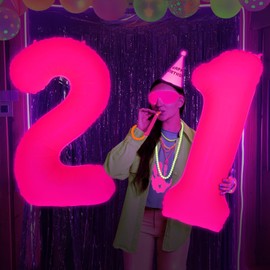 Mega-L Glow in The Dark Party Supplies, 40 Inch Giant Fuchsia 7 Number Balloons for Birthday Nylon Fluorescent Number 0-9 for Birthday Party Decorations