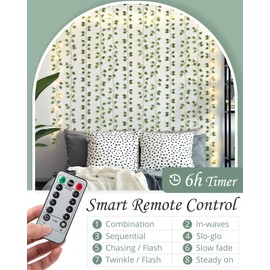 JACKYLED 80Ft 12 Pack Artificial Ivy Garland, Pothos Money Leaves with CE Certified 80 LED String Lights, Hanging Ivy Lights for Bedroom Garden Party Wall Room Decor