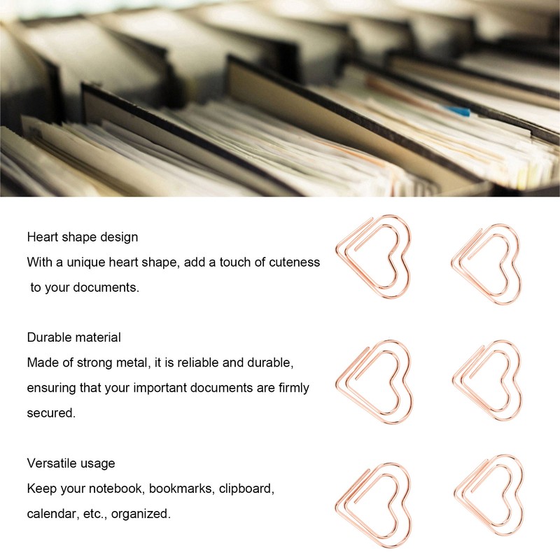 100pcs Heart Shape Paper Clips Cute Metal Paper Clips Portable