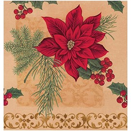 Creative Converting 726961 Plastic Banquet Table Cover in Solid Border Print, Opulent Poinsettia, Gold/Red/Green