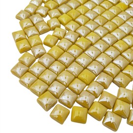 1.1lb Crystal Glass Mosaic Tiles for Crafts, 0.6"x 0.6" Square Mosaic Glass Pieces for Artwork,Garden Kit Decor (Plated Yellow)