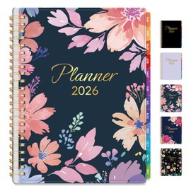 GNL 2026 Planner, Weekly and Monthly Planner January - December 2026, 6.4" x 8.3" Monthly Planner with Waterproof Flexible Cover, Spiral Binding Notebook with Colorful Tab, Pockets, Bookmark, Floral