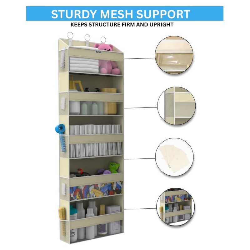 BRENIX Over the Door Organizer with 5 Large Pockets &