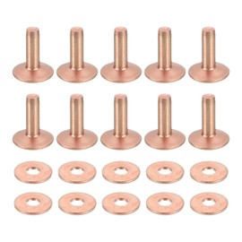 sourcing map 50 Set Copper Rivets and Burrs, 12x4x12mm Solid Leather Copper Rivet Fastener for Leather DIY Craft Supplies, Copper Tone