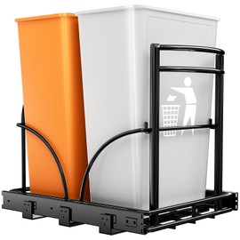 ANASTA Dual Pull Out Trash Can Under Cabinet 35 QT 13 Gal, Under Sink Trash Can Pull Out, ≥16''Wx17''Hx22 D Gabage Can for Kitchen Cabinet, Slide Out Waste Recycling Bin, Without Can (Black)