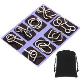 Yilloog Metal Wire Puzzle Set of 8 with Pouch, Brain Teaser Puzzles IQ Test Ring Disentanglement Unlock Interlock Game Trick Metal for Party Favor Challenge(D Style)