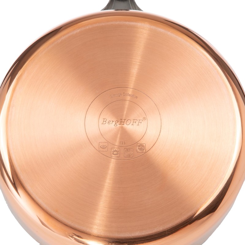 Berghoff Vintage Tri-Ply Copper 8in Deep Skillet, Hammered, Long Ergonomic