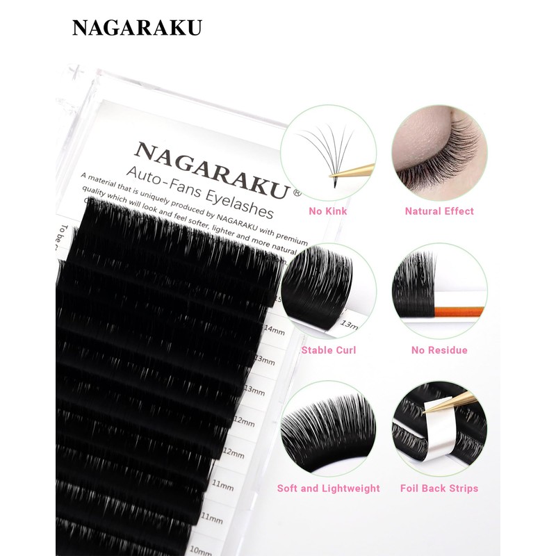 NAGARAKU Easy Fan Eyelash Extensions Volume Lashes 5 Trays in