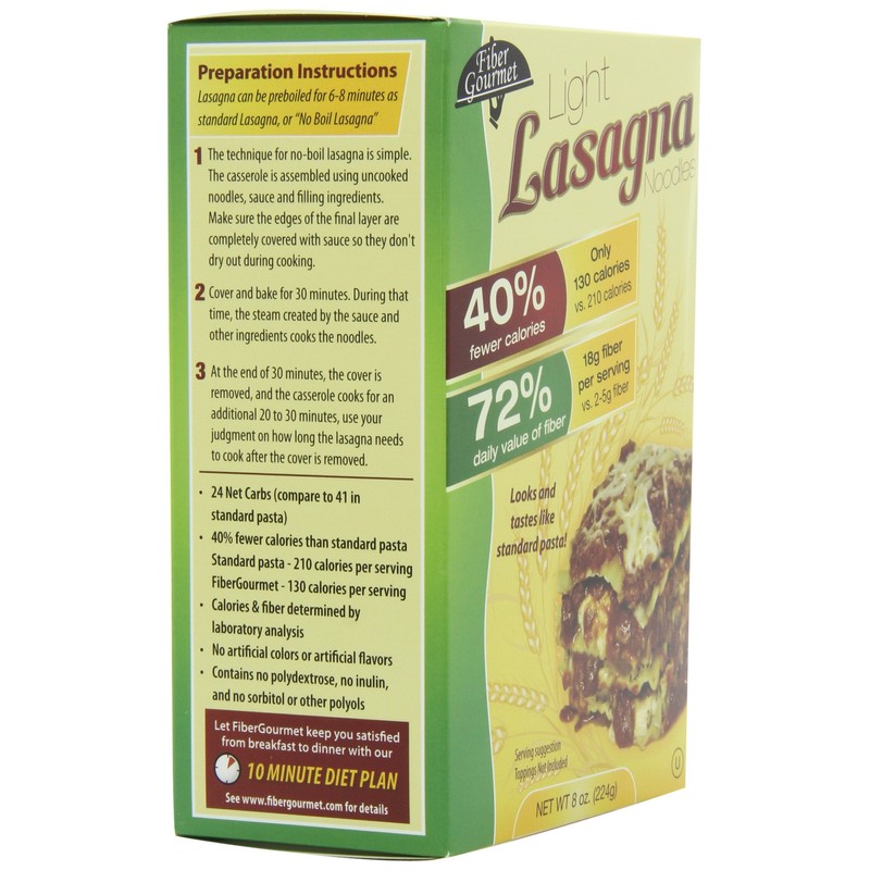 Fibergourmet Light Lasagna, 12-Count Packages