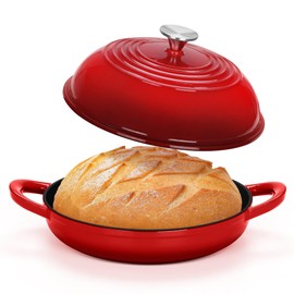 TeamFar Enameled Cast Iron Dutch Oven with Lid, 6 Quart Dutch Oven Pot for Sourdough Bread Baking, 10 Inch Bread Pan, Self-Basting Dome Lid & Low-Profile Base, Heavy-Duty & Nonstick, Red