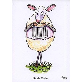 Bryn Parry Baah Code cartoon sheep or lamb greeting card wit envelope by artist