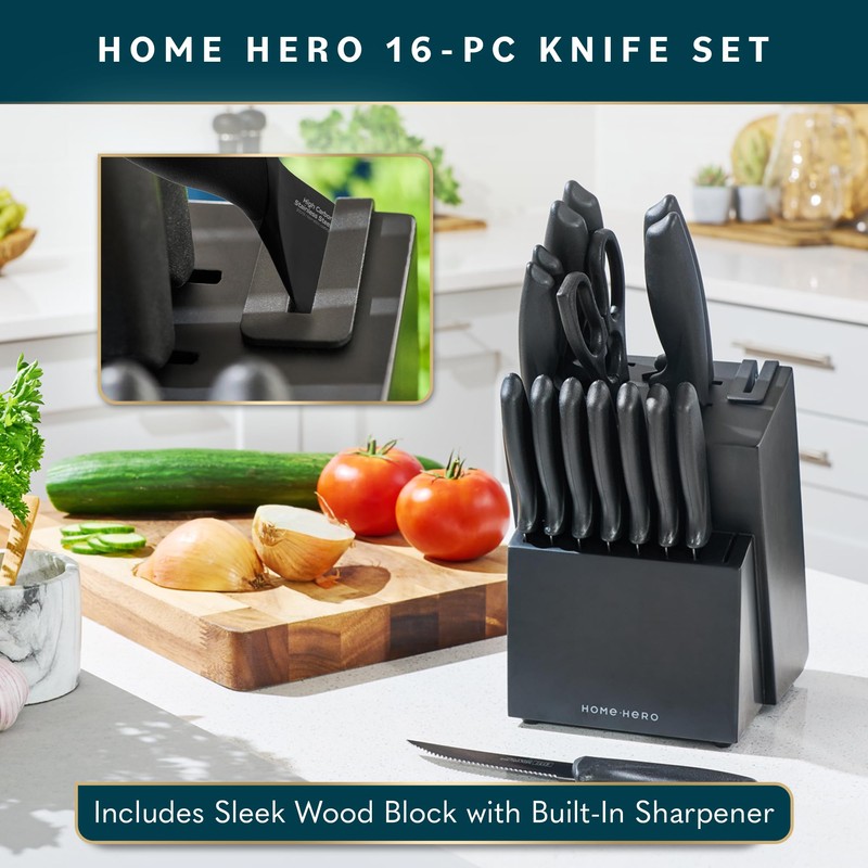 Home Hero Kitchen Knife Set with Sharpener - High Carbon