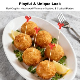YKEBVPW 100pcs Cocktail Toothpicks for Drinks 4.7 Inch Natural Bamboo Lobster Picks and Mini Skewers Decorative Red Sticks for Appetizers Sandwiches Desserts Tropical and Party Foods