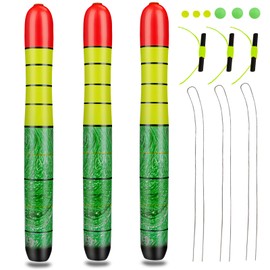 QualyQualy Fishing Floats, Weighted Catfish Pole Floats, High Visibility Wood Pole Fishing Float for Catfish Pike 7IN 10IN 12IN, 3PCS (Green&Yellow Pole Float, 7"- 3Pcs)