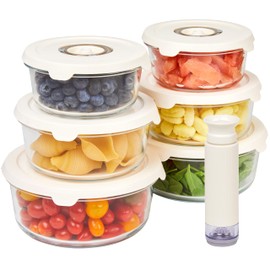 HOLDN’ STORAGE Vacuum Food Storage Containers, Set of 6 Glass Containers & Manual Pump, Keep Food Fresh Longer, BPA-Free Glass, Leak-Proof, Ideal for Meal Prep, Marinating