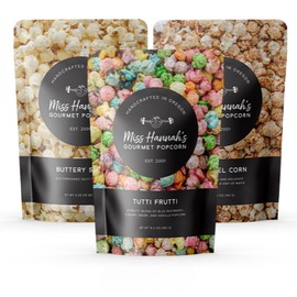 Miss Hannah's Gourmet Popcorn Fun Favorites - Tutti Frutti, Buttery Salt, & Caramel Corn - Non-GMO, Sweet & Savory Snack Box for Gifting or Sharing - 3 Pack Artisan Popcorn Gift Set