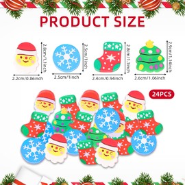 Pack of 24 Christmas Mini Erasers for Children, Cute Pencil Erasers, Christmas Theme Cartoon Erasers, Small Santa Erasers, Christmas, Party, Party Favours