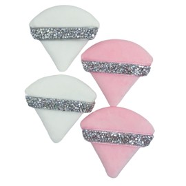 4 Pcs Rhinestone Powder Puffs, ButiFlora Triangle Super Soft Velvet W/Rhinestone Band for Both Dry and Wet Makeup Setting/Concealer/Foundation/Blush Makeup Puffs (White and Pink)