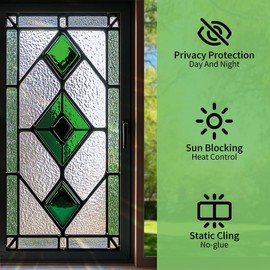 Stained Glass Style Leaf Window Film Window Privacy Film Stained Decals Static Cling Sun Blocking Decor for Home Office Windows Doors Glass Partitions 17.7x39.3 inch