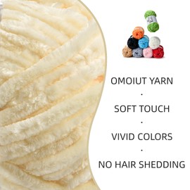 Paquete de 3 hilos gruesos de felpilla de felpa, hilo de terciopelo esponjoso para tejer y ganchillo – hilos suaves para bebé para ganchillo – hilos de ganchillo Amigurumi 100 g (87 yardas) (3 blancos