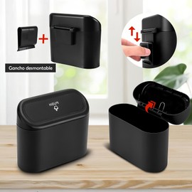 2 Piezas Mini Bote de Basura para Coche con Tapa, Portátil Cubo de Basura Pequeño para Auto, con Clip, Impermeable, Engrosado, Accesorios para Carro, Oficina, Dormitorio, Hogar, Cocina, Baño y Picnic