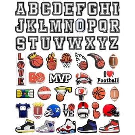 vshougou Sports Letters Numbers Charms for Croc Clog Shoe Decoration,Basketball Baseball Hockey Softball Soccer Football Gift