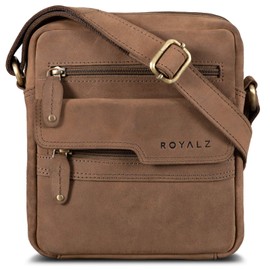 ROYALZ 'Oregon' Leather Shoulder Bag Men's Small Leather Vintage Men's Handbag Modern Shoulder Bag Messenger Bag Genuine Leather, Montana Brown