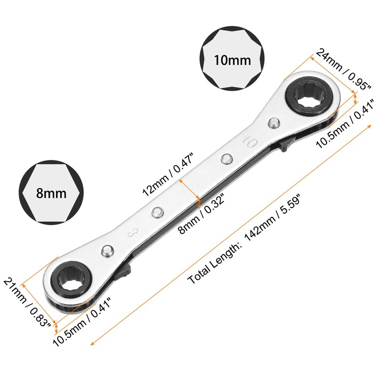 sourcing map Double Box End Reversible Ratcheting Wrench 8mm x