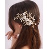 Rumtock White Flower with Rhinestones Gold Leaf Hair Comb Handmade