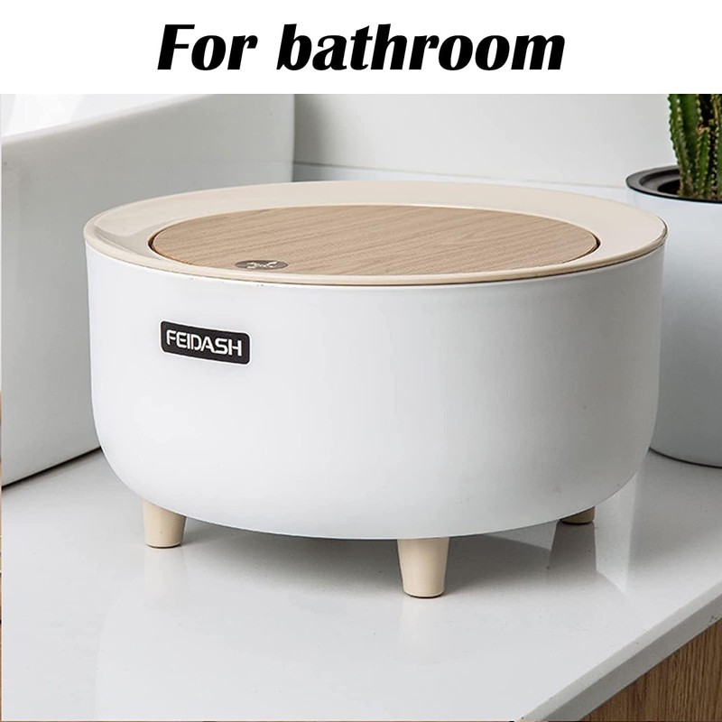 Table Bin with Lid in Wood Effect Mini Waste Bin