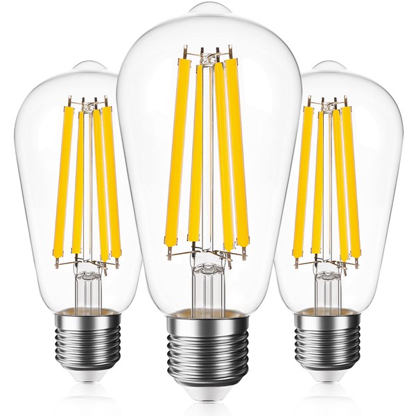 Genixgreen Dimmable Vintage Edison Light Bulbs 100w Equivalent, LED Filament Bulbs 12W ST58/ST19 Warm White 2700K, E26 Base, Clear Glass for Home Kitchen Bedroom, Pack of 3