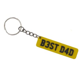 MadeBy3D Daddy Number Plate Keyring, Best Dad Car Registration Plate Keyring, Fathers Day Gift (Best Dad Yellow)
