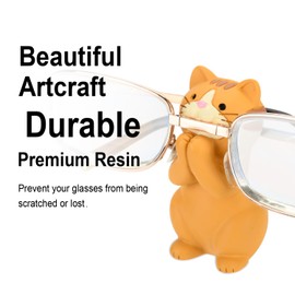 Creative Glasses Holder Stand for Desk, Cute Cat Eyeglasses Holder Display Stand, Sunglasses Spectacle Display Rack, Fun Resin Glasses Keeper Optical Accessories, Nightstand Home Office Desk Decor (Tiger)
