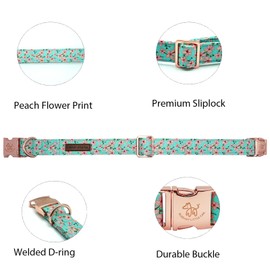 Elegant Pink Floral Print Summer Dog Collar - Cotton, Durable Metal Buckle Collar for Medium Dogs