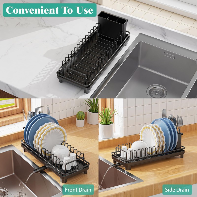 Giwil Small Dish Drying Rack, Compact Dish Rack with Drainboard