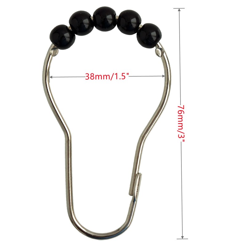 Shower Curtain Hooks Rings Stainless Steel Shower Hooks Black Acrylic