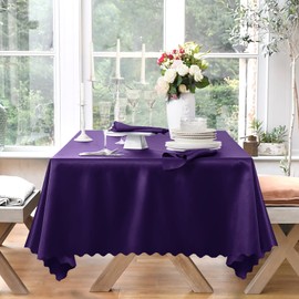 Manyshofu Purple Satin Tablecloth Rectangle 60 x 120 Inch - Scalloped Tablecloth(1 Pack), Oblong Satin Table Cloth Waterproof Silky Table Cover for Wedding Party Banquet Dining Rectangle Tables