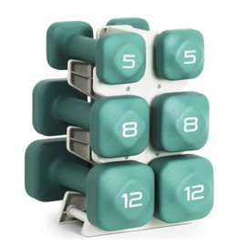 Tone Fitness 50 LB Neoprene Dumbbell Set with Storage Rack – Non-Slip, Anti-Roll Hand Weights for Home Gym Workouts - Teal