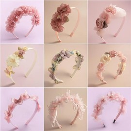 DANRENPANG Handmade Butterfly Flower Girls Pink Fashionable Simulated Mesh Flower Headband For Women, Girls And Children Wedding Headbands And Hair Accessories (4, 11CM+13.5CM)