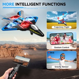 4DRC V31 RC Plane with Camera, Foam Remote Control Airplanes Drones for Kids Adults 8-12 12-16, RC Airplane Fighter Jet with Light, 360° Flip Fighter Jet Toy, Gravity Sensing, Stunt Roll, Airplane Toy